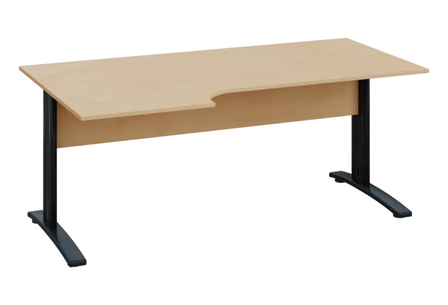 ERK 18 - 186 stůl kancelářský, rohový, levý, kovová podnož černá, deska 18 mm, široký 1800 mm, bříza irská